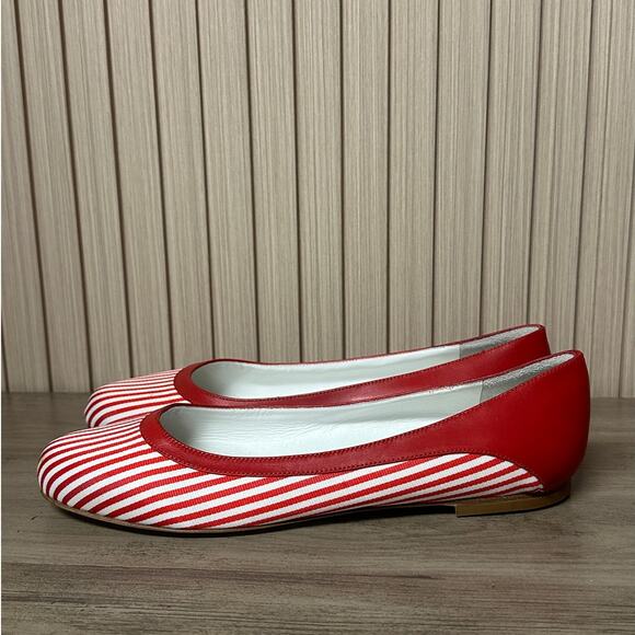 Brooks Brothers Red & White Striped Leather Ballet Flats Women’s Size 9.5 - Picture 2 of 9
